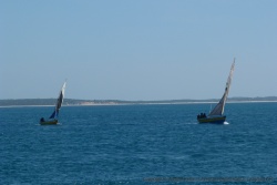 De plus garnds boutres s'approchent de la barrière rocheuse